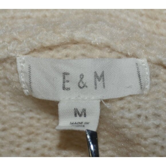 E&M Beige V-Neck Balloon Sleeve Button Up Crop Cardigan Sweater Size M Neutral - Picture 6 of 8